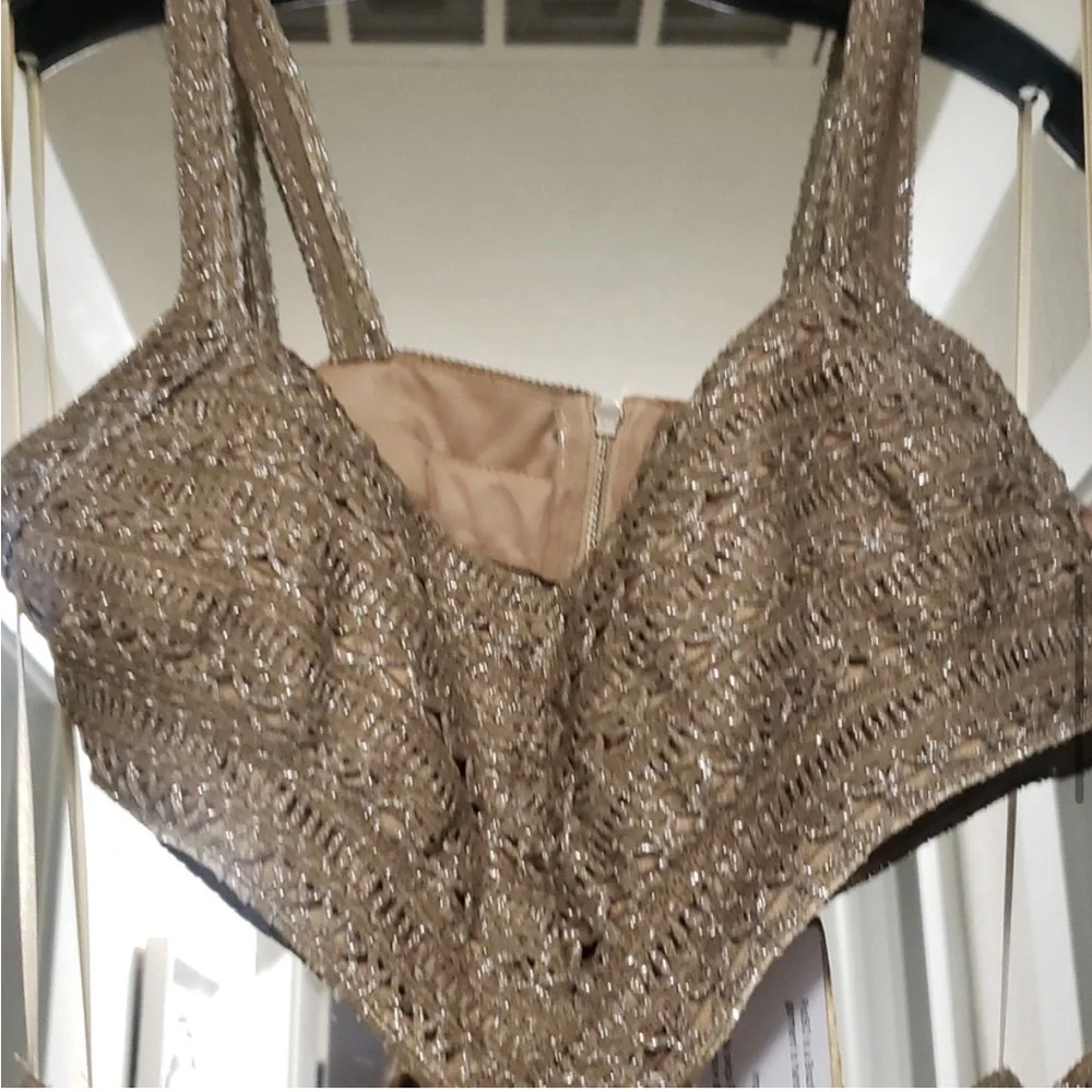 PatBO Gold Fringe Tiered Cutout Mini Dress - Picture 4 of 5